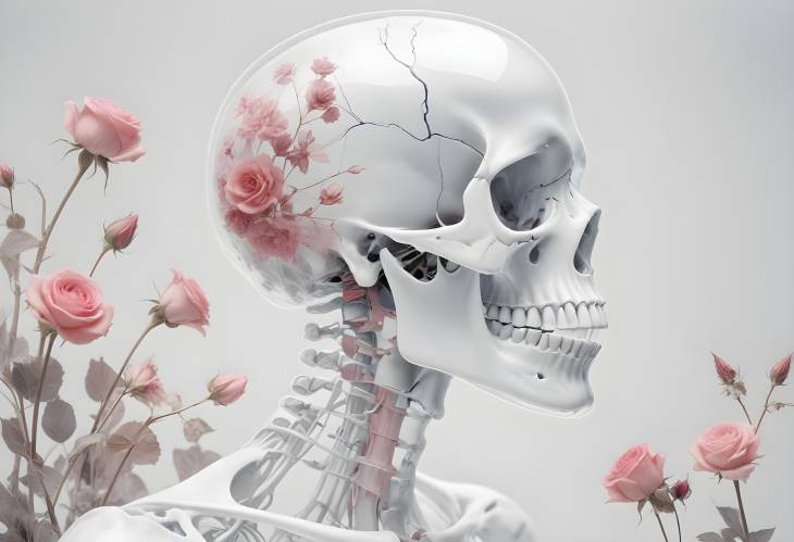 XRay Showing Skull with Colorful Floral Interior and Soft Pink Gothic Aesthetic