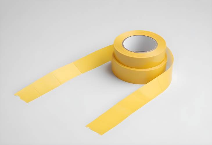 Yellow Adhesive Strip Applied on Surface, White Background Isolated