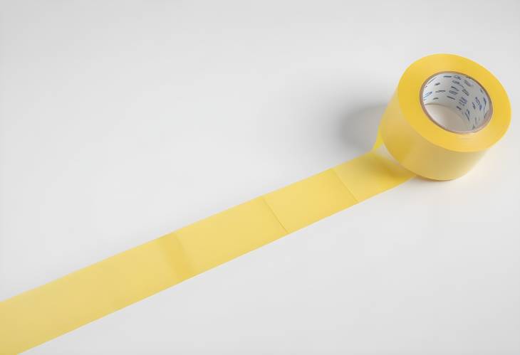 Yellow Masking Tape Stuck on Surface, White Background Isolated