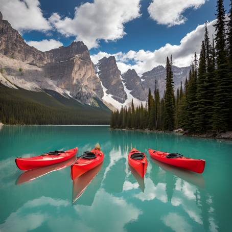 Yoho National Park Red Kayaks and Emerald Lake in Canadian Rockies, Albertas Natural Splendor