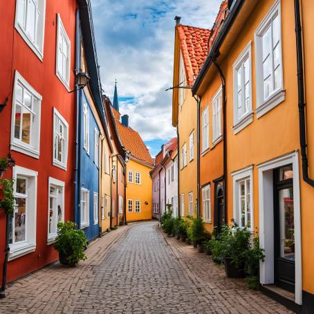 Ystad Traditional Streetscape Colorful Swedish Architecture and Historic Charm