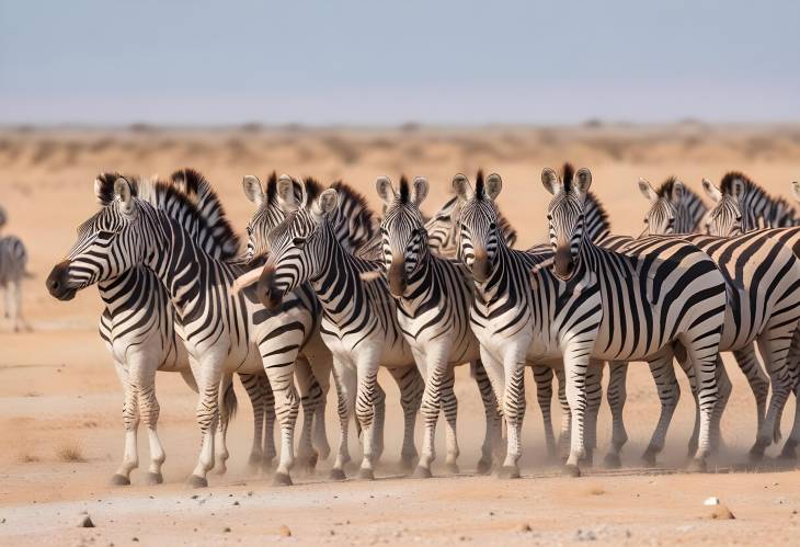 Zebras in the Etosha Savanna Panoramic View for Your Safari Banner or Header Design