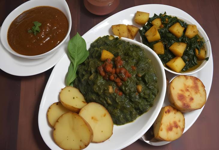 Zeera Aloo Palak with Garlic Chutney Spicy Cumin Potatoes and Spinach Curry