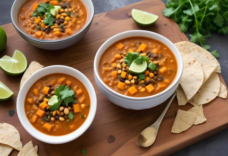 Zesty Lime and Cilantro in Smoky Sweet Potato and Lentil Tortilla Soup